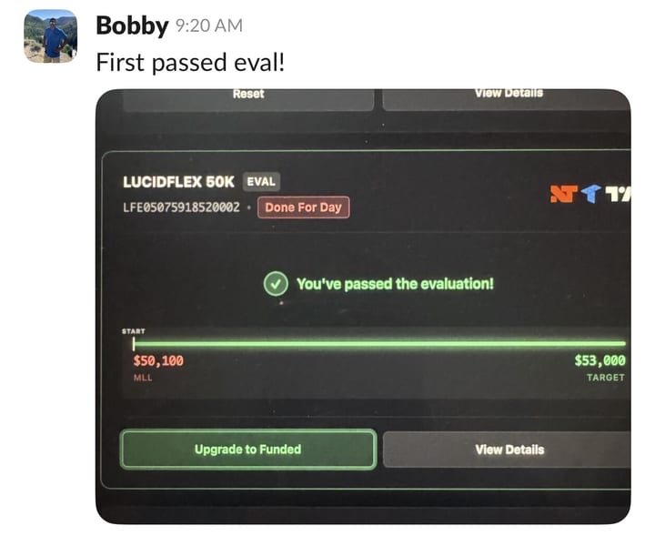 Member result — Bobby passed eval